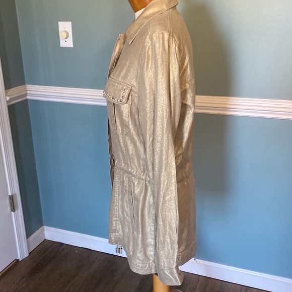 Boston proper brushed gold metallic linen blend shacket size M studded pockets - Picture 7 of 12